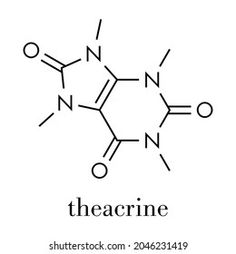 Molécula teacrina. Analógico cafeína presente en té kucha. Fórmula esquelética.