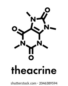 Molécula teacrina. Analógico cafeína presente en té kucha. Fórmula esquelética.