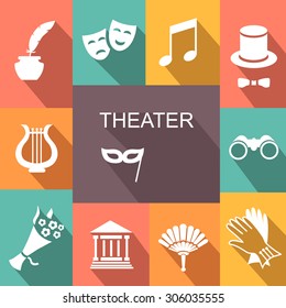 Theater acting  icons set white vector illustration with shadow