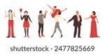 Theater artists vector flat illustrations set. Cartoon ballet, comedy French pantomimes, opera singers, role Hamlet actor isolated on white. Theatrical show stage performers