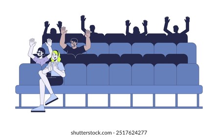 Theater audience clapping on seats 2D cartoon characters. Applause ovation. Excited viewers. Chairs spectators diverse isolated people flat vector on white background. Spot illustration colorful