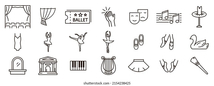 Theater ballet line icon set