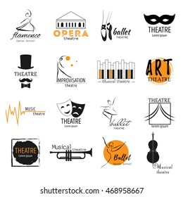 Theater, ballet,dance, opera musical logos template design collection.