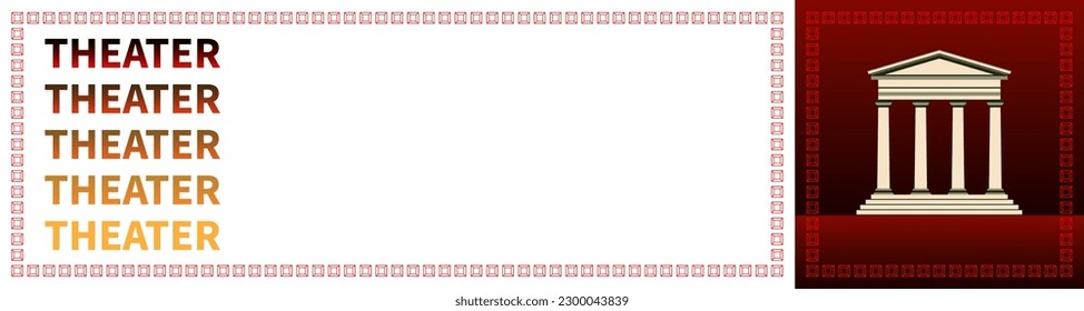 Theater banner with contour facade of classical building. Theater or opera building silhouette. Architectural attraction with columns. Landing page or ticket template. Historical and cultural themes.