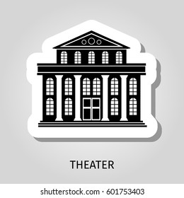 Theater black building silhouette vector web sticker icon