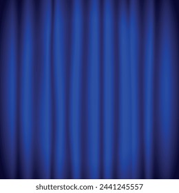 Theater blue curtain with lights as show.Closed silky blue curtain stage background spotlight beam illuminated.Theatrical drapes. Vector illustration