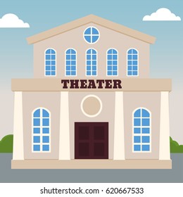Theater building on the background of sky and clouds