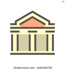 Theater building vector icon design on white, 48x48 pixel perfect and editable stroke.