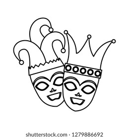 theater and carnival masks with harlequin hat and crown