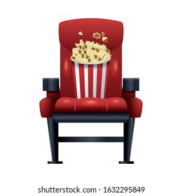 theater chair with popcorn bucket icon over white background, vector illustration