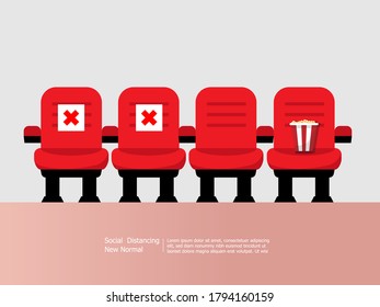 theater and cinema seats with social distancing concept vector illustration flat design