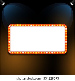 Theater cinema sign with glowing neon lights, Electric bulbs billboard, Retro light frames.. Vector design.