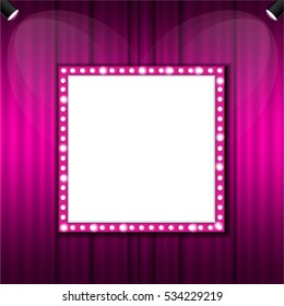 Theater cinema sign with glowing neon lights, Electric bulbs billboard, Retro light frames.. Vector design.