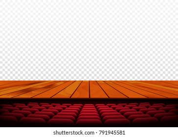 Theater or cinema stage with wooden floor and armchair. Vector.