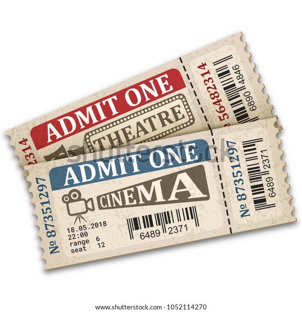 レトロなスタイルの劇場や映画のチケット 白い背景に2枚の入場券 ベクターイラスト のベクター画像素材 ロイヤリティフリー Shutterstock