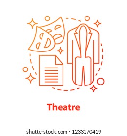 Theater concept icon. Art idea thin line illustration. Drama. Tragedy and comedy masks, costume. Vector isolated outline drawing