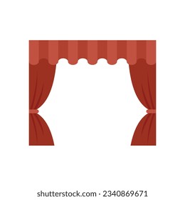 Theater curtain icon flat vector. Red opera stage. Open velvet drapery isolated