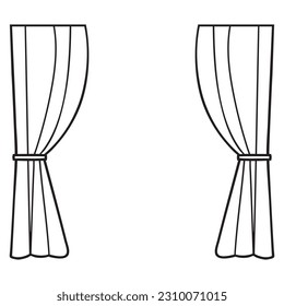 theater curtain line vector illustration,isolated on white background,top view