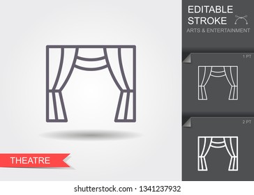 Theater curtain. Outline icon with editable stroke. Linear event symbol