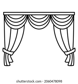 Theater curtain for the podium, stage. Drapery of fabric for decoration. Vector icon, outline, isolated, 48x48 pixel.  Editable stroke.
