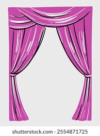 Theater curtain, sketch style, hand drawn vector illustration, monochrome