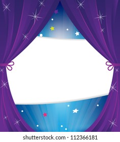  Theater curtain with stars and sparks.Abstract cartoon background