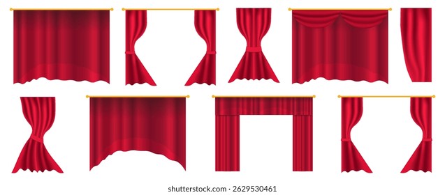Coleção de quadros de cortinas de teatro em vermelho. Ilustração vetorial