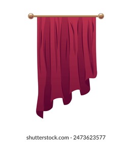 Theater curtains. Vector illustration of an elegant burgundy curtain with drapery on the cornice, ideal for theater stage decoration in flat style with isolated background.