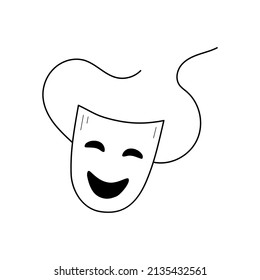 Theater drama mask outline icon. Actor face mask isolated line drawing element. Vector illustration