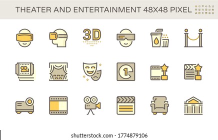 Theater and entertainment vector icon set design, 48X48 pixel perfect and editable stroke.