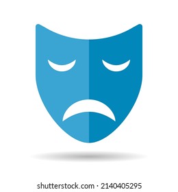 Theater face mask icon shadow, emotion actor comedy and drama symbol, festival sign vector illustration .