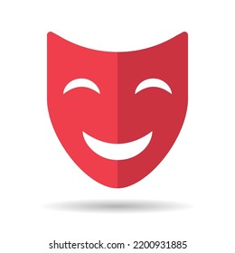 Theater Face Mask Icon Shadow, Emotion Actor Comedy And Drama Symbol, Festival Sign Vector Illustration .