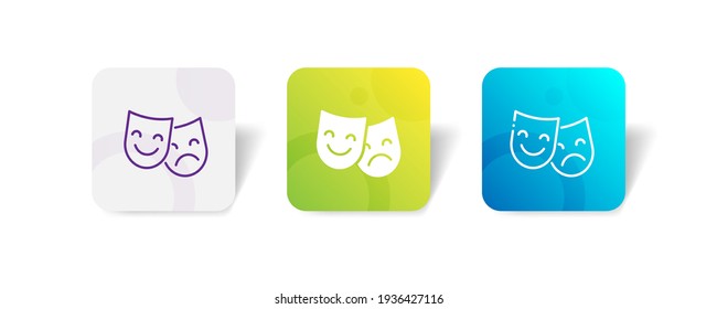 theater face mask pixel perfect icon set bundle in line, solid, glyph, 3d gradient style