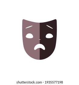 Theater face mask with sad shocked face expression flat vector illustration