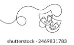 theater humor smile mask one line continuous line art