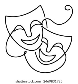 theater humor smile mask one line continuous line art