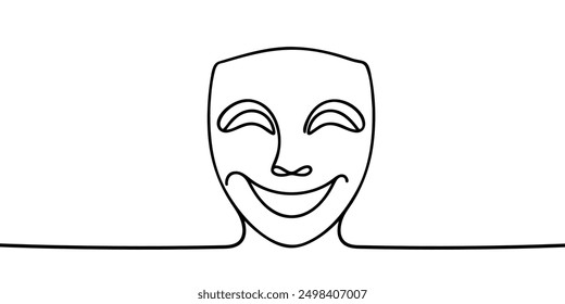 theater humor smile mask one line continuous line art