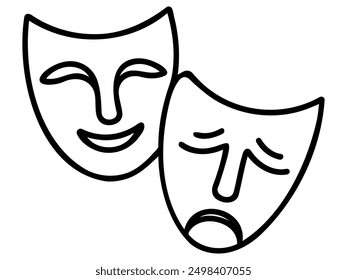 theater humor smile and sad mask one line continuous line art