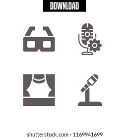 theater icon. 4 theater vector set. stage, 3d glasses and microphone icons for web and design about theater theme