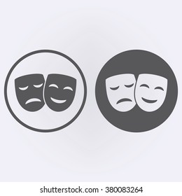 Theater icon in circle with happy and sad mask . Vector illustration