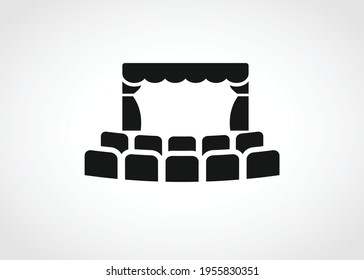 Theatersymbol. Leere Sitzreihen mit Bühne auf der Vorderseite