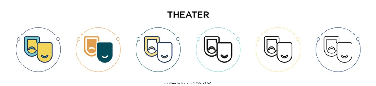 Theater icon in filled, thin line, outline and stroke style. Vector illustration of two colored and black theater vector icons designs can be used for mobile, ui, web