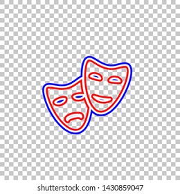 Theater icon with happy and sad masks. Red, white and contour icon at transparent background. Illustration.