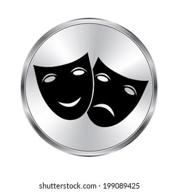 Theater icon with happy and sad masks - vector brushed metal button