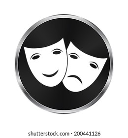 Theater icon with happy and sad masks - vector brushed metal button