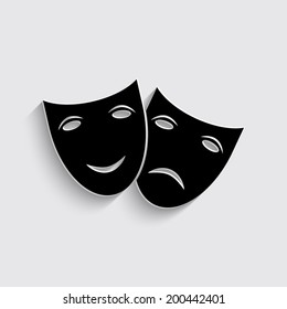 Theater icon with happy and sad masks on a grey background