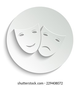 Theater icon with happy and sad masks - vector icon with shadow on a round button