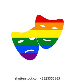 Theater icon with happy and sad masks. Rainbow gay LGBT rights colored Icon at white Background. Illustration.