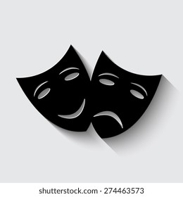 Theater icon with happy and sad masks with shadow on a grey background