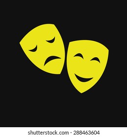Theater icon with happy and sad masks vector icon. Comedy and tragedy theatrical masks.